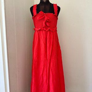 FarmRio Midi Red Pineapple Sleeveless dress with Bows, size XL